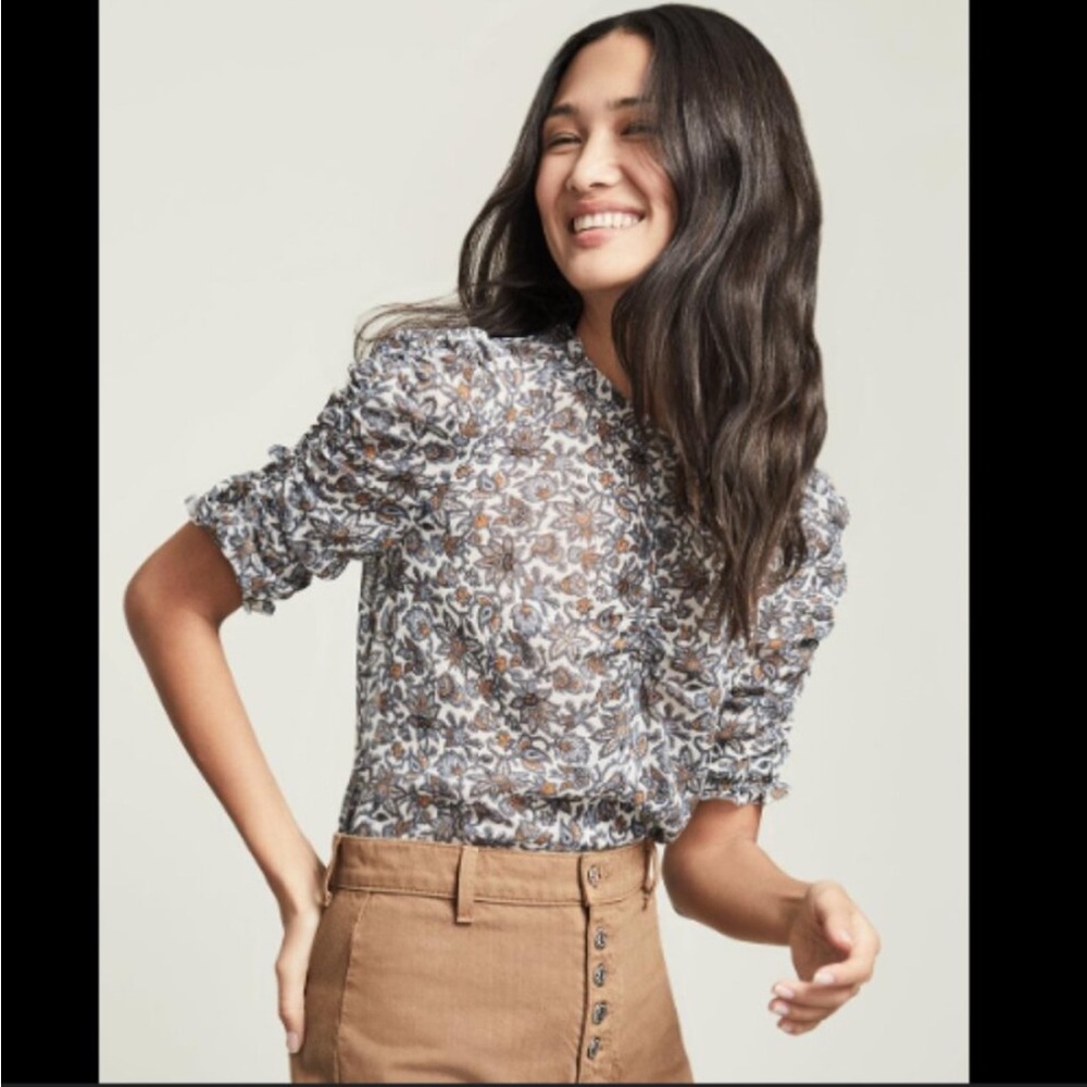 Veronica Beard Natuka Silk Blouse in Ecru Multi